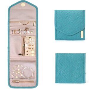 Bagsmart Travel Jewelry Organizer Case Foldable Quilted Cotton Teal Blue